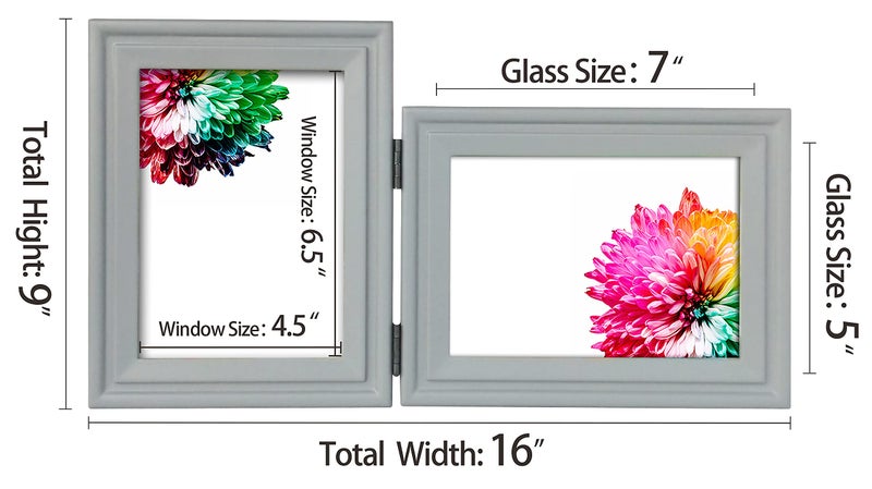JD Concept Vertical Horizontal Combo, Double 5x7 Grey Wood Art Picture Frame, Foldable Opening 4.5x6.5 Photo Frame, Portrait and Landscape View Standing on Desk - Image 4